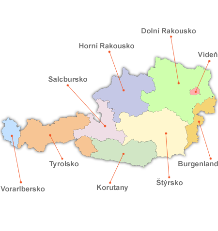 Dovolená Rakousko - mapa Rakouska